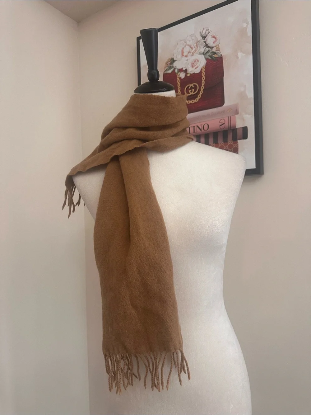 Moschino Camel Brown Fringe Scarf unisex